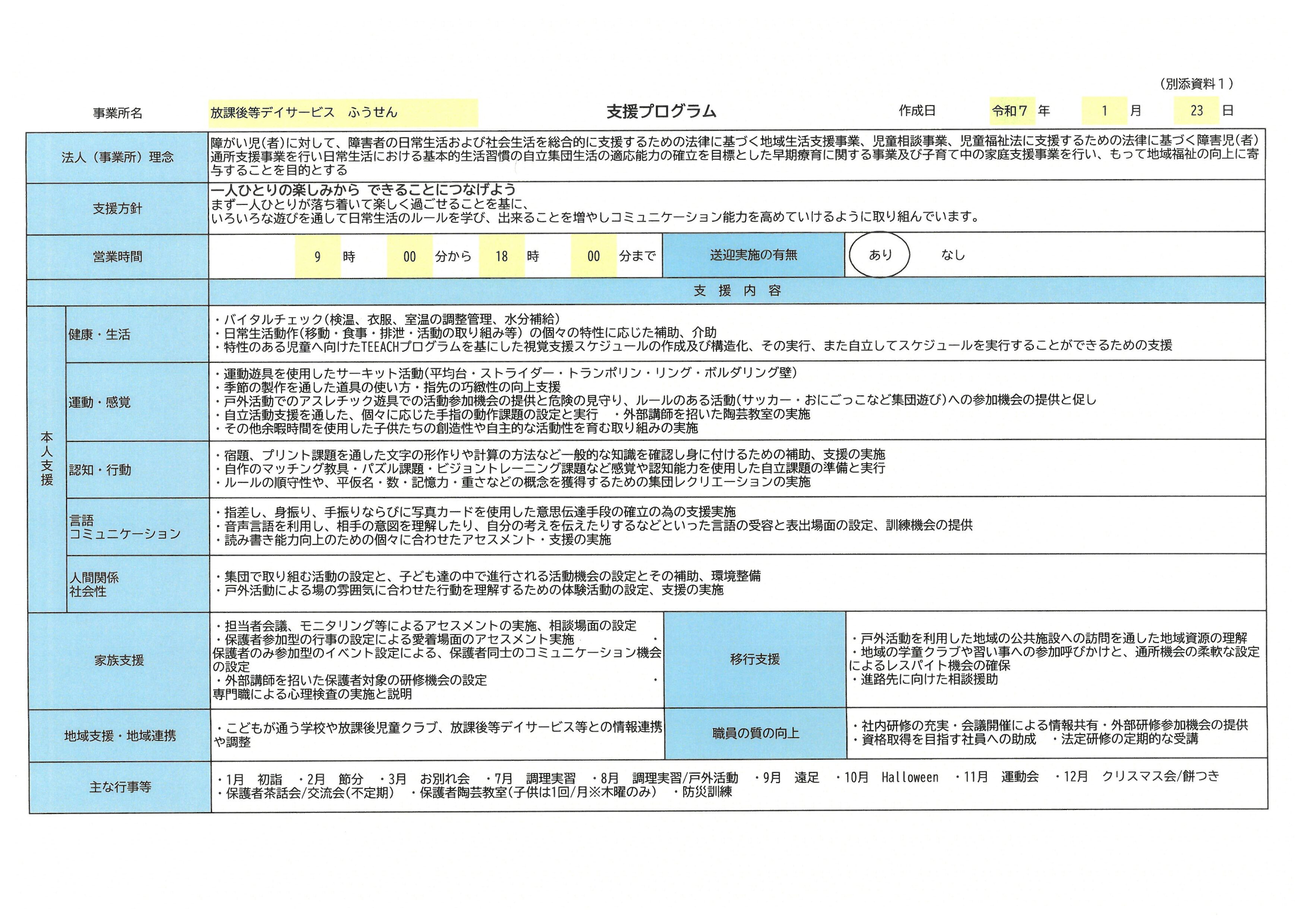 支援プログラム(放課後等デイサービス)